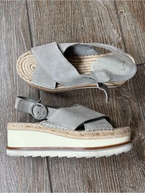Marc Fisher Glenna Grey Leather Espadrille Platform Slingback Platform- 7.5